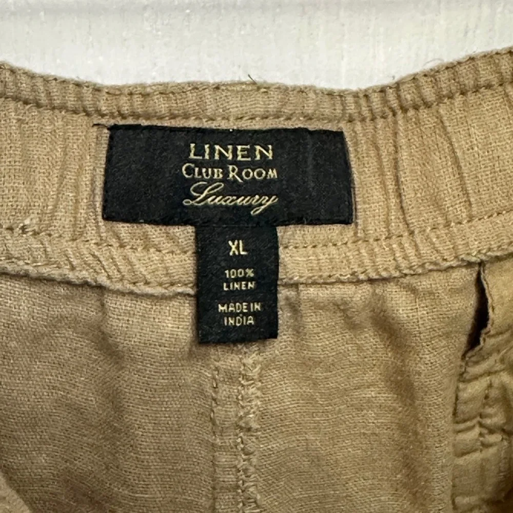 Club Room Luxury Mens XL Tan 100% Linen Drawstring Elastic Waist Pants